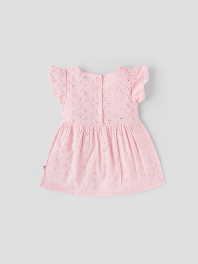 Popees Soft & Breathable Elegant Eyelet Summer Frock with Ruffle Sleeves (3-36 Months)for Baby Girls
