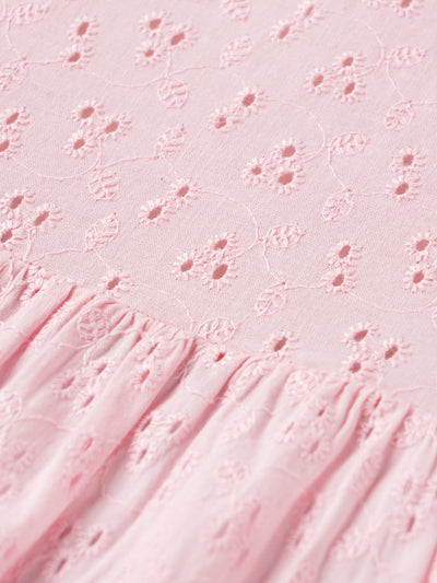 Popees Soft & Breathable Elegant Eyelet Summer Frock with Ruffle Sleeves (3-36 Months)for Baby Girls