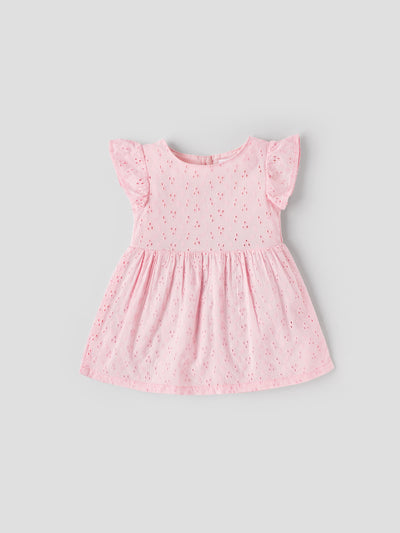 Popees Soft & Breathable Elegant Eyelet Summer Frock with Ruffle Sleeves (3-36 Months)for Baby Girls