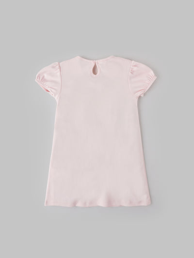 Popees Soft Pink Dress Floral Embroidered Collar, Puff Sleeves, Pure Cotton (3–36 Months) for Baby Girls