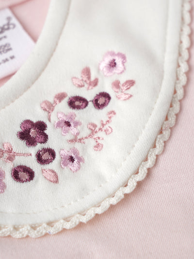 Popees Soft Pink Dress Floral Embroidered Collar, Puff Sleeves, Pure Cotton (3–36 Months) for Baby Girls