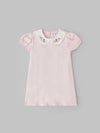 Popees Soft Pink Dress Floral Embroidered Collar, Puff Sleeves, Pure Cotton (3–36 Months) for Baby Girls