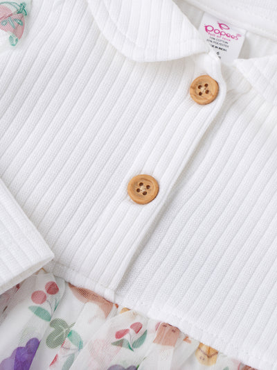 Popees Full Sleeve Printed Ribbed Cotton Dress (3–18 Months) for Baby Girl