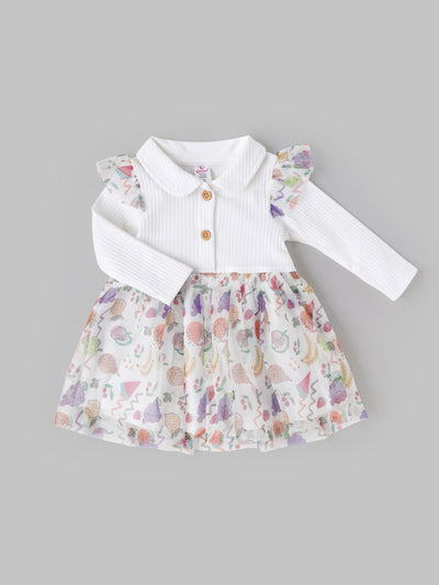 Popees Full Sleeve Printed Ribbed Cotton Dress (3–18 Months) for Baby Girl