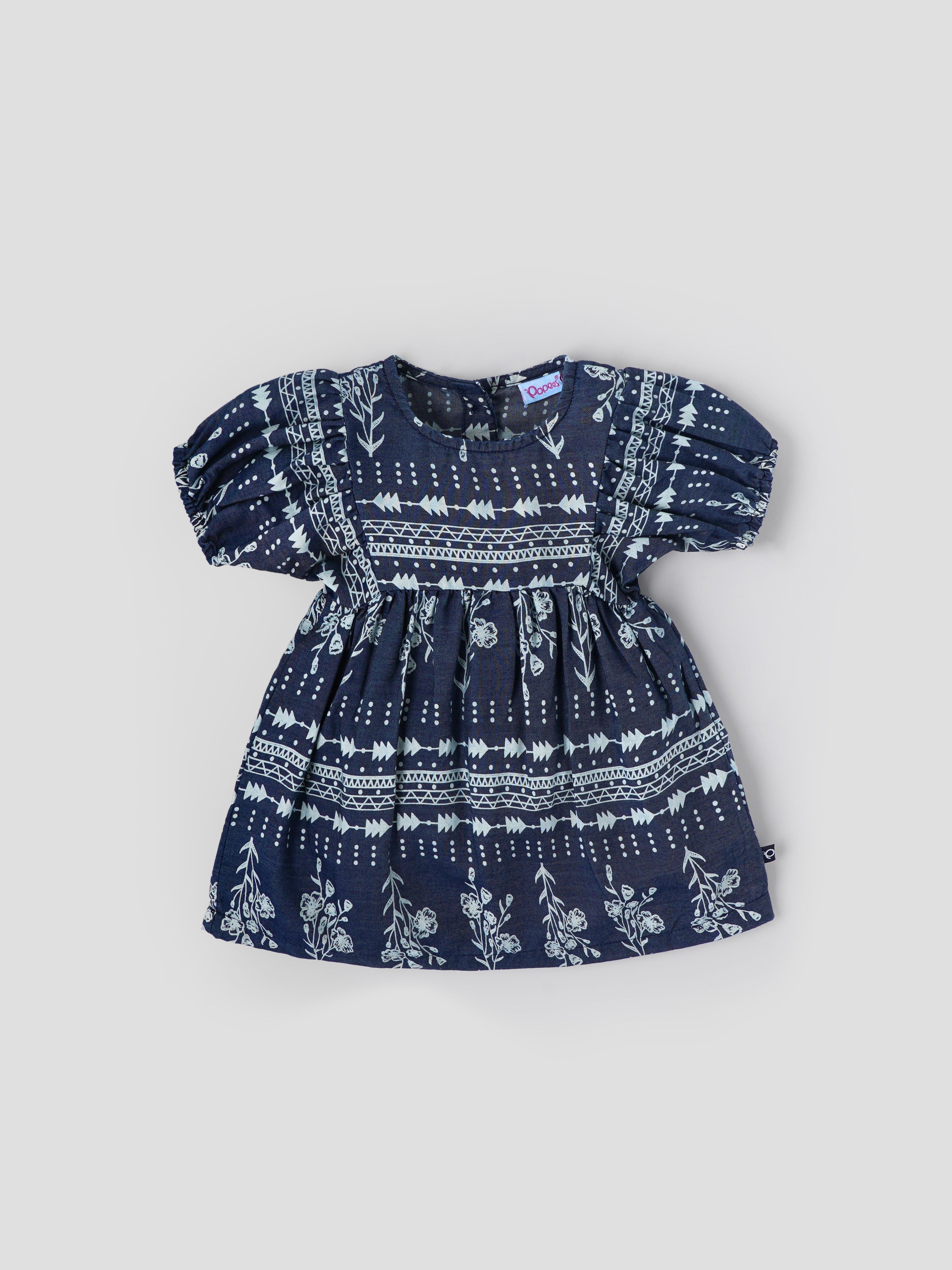 Popees Baby Girls Cotton Dress| Navy Blue| 3-36 Months