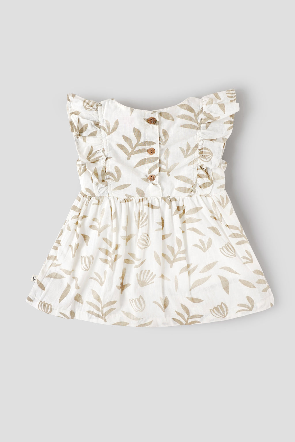 Popees Baby Girl Cotton Dress| 3–24 Months Leaf Print, Ruffle Sleeve Casual Wear