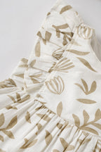 Popees Baby Girl Cotton Dress| 3–24 Months Leaf Print, Ruffle Sleeve Casual Wear