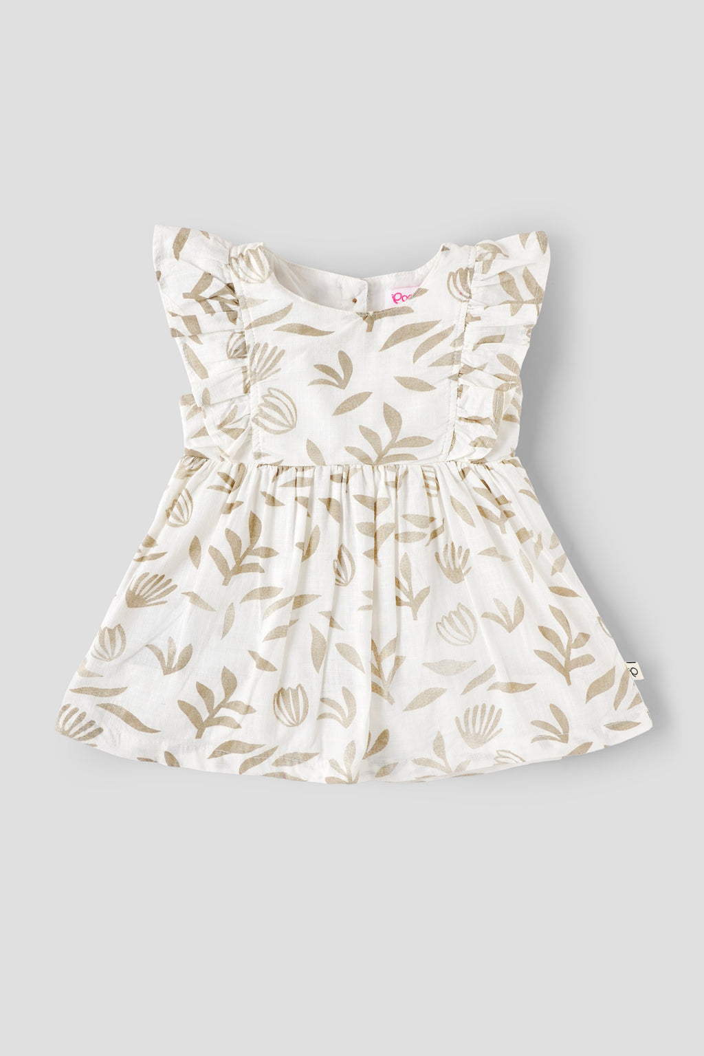 Popees Baby Girl Cotton Dress| 3–24 Months Leaf Print, Ruffle Sleeve Casual Wear