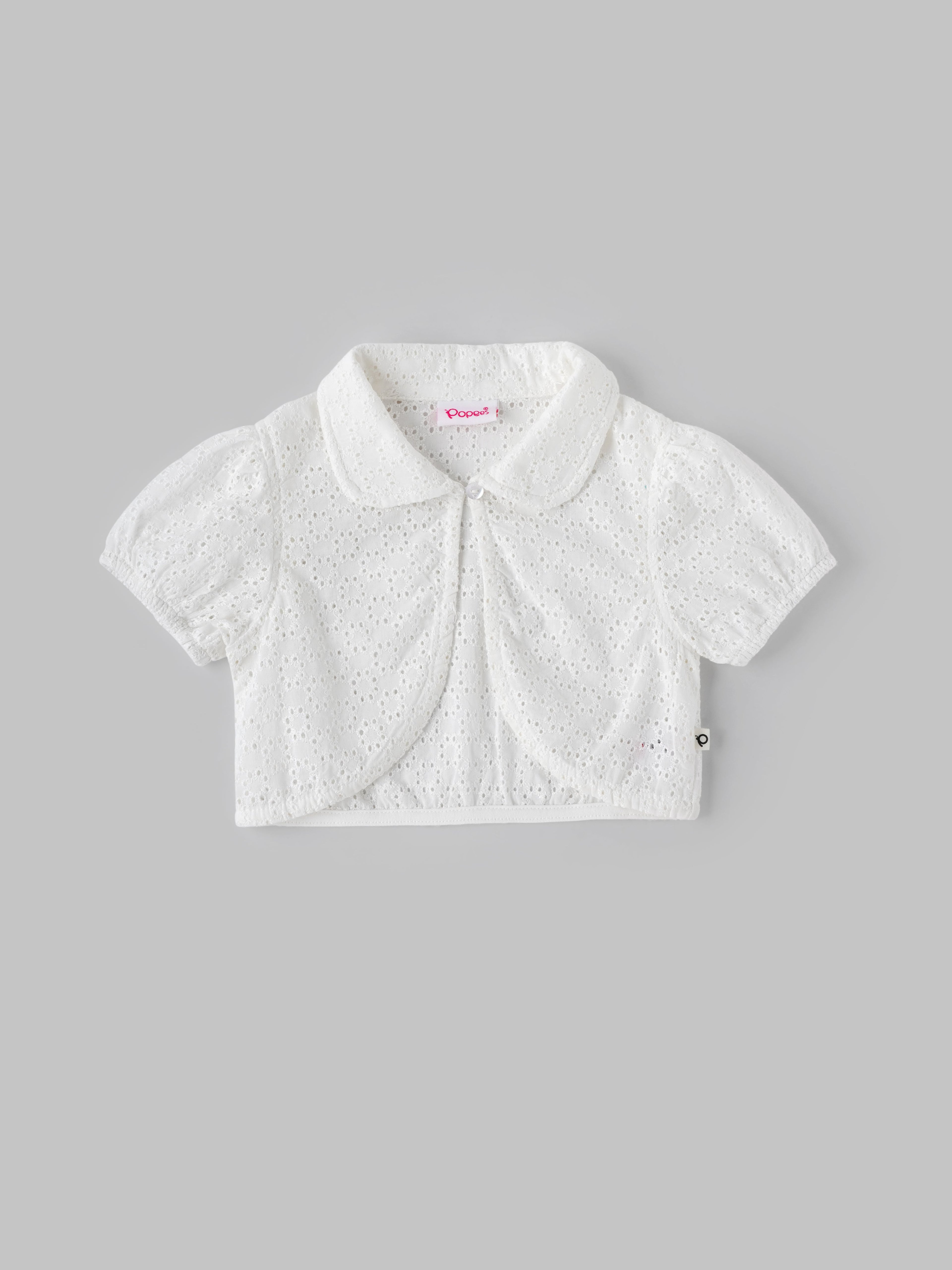 Popees Elegant White Eyelet Embroidered Jacket (3-36 Months) for Baby Girls