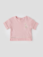 Popees Baby Girls Short Sleeve Cotton Top| Soft Pink| 3-36 Months