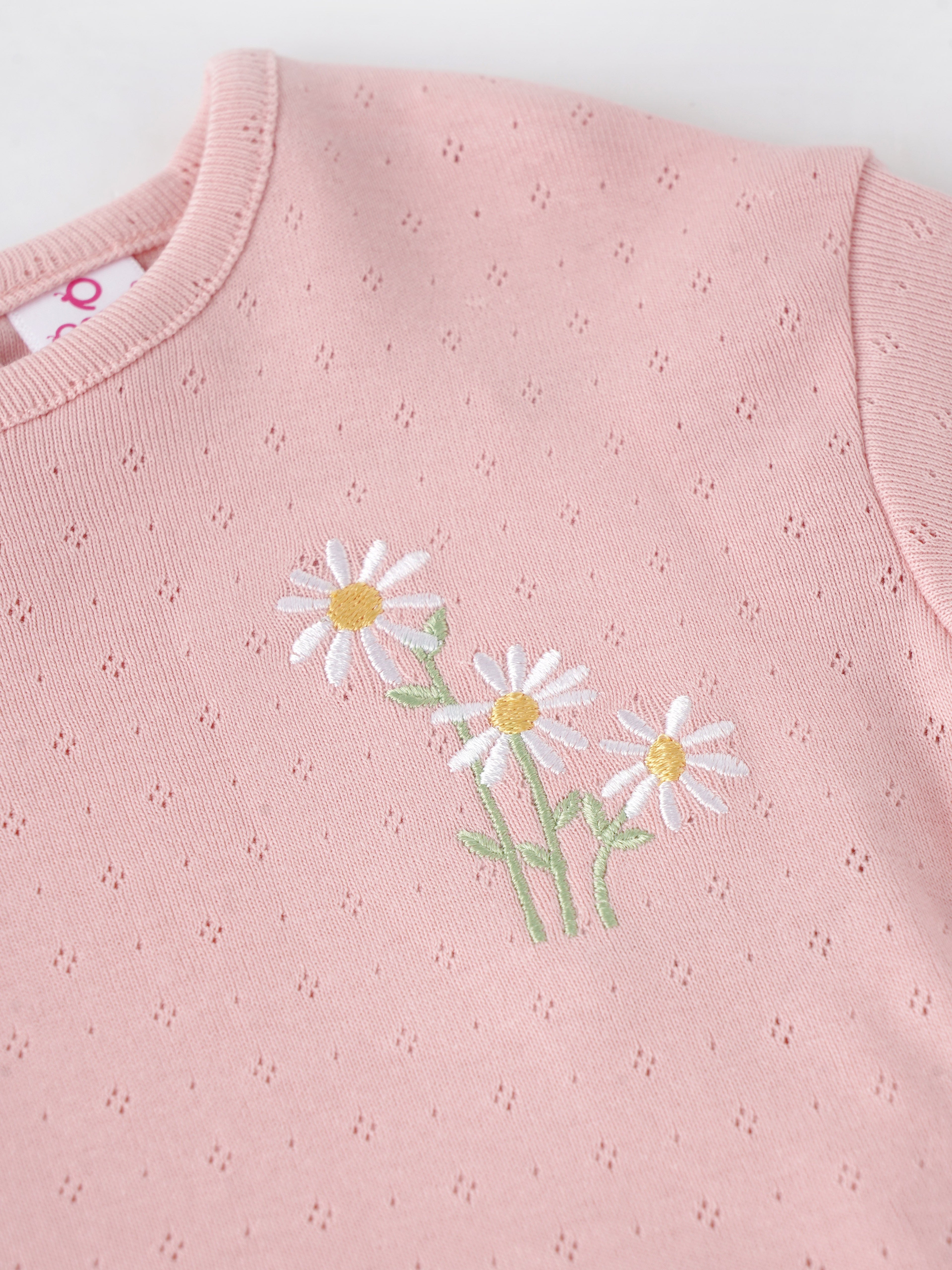 Popees Baby Girls Short Sleeve Cotton Top| Soft Pink| 3-36 Months