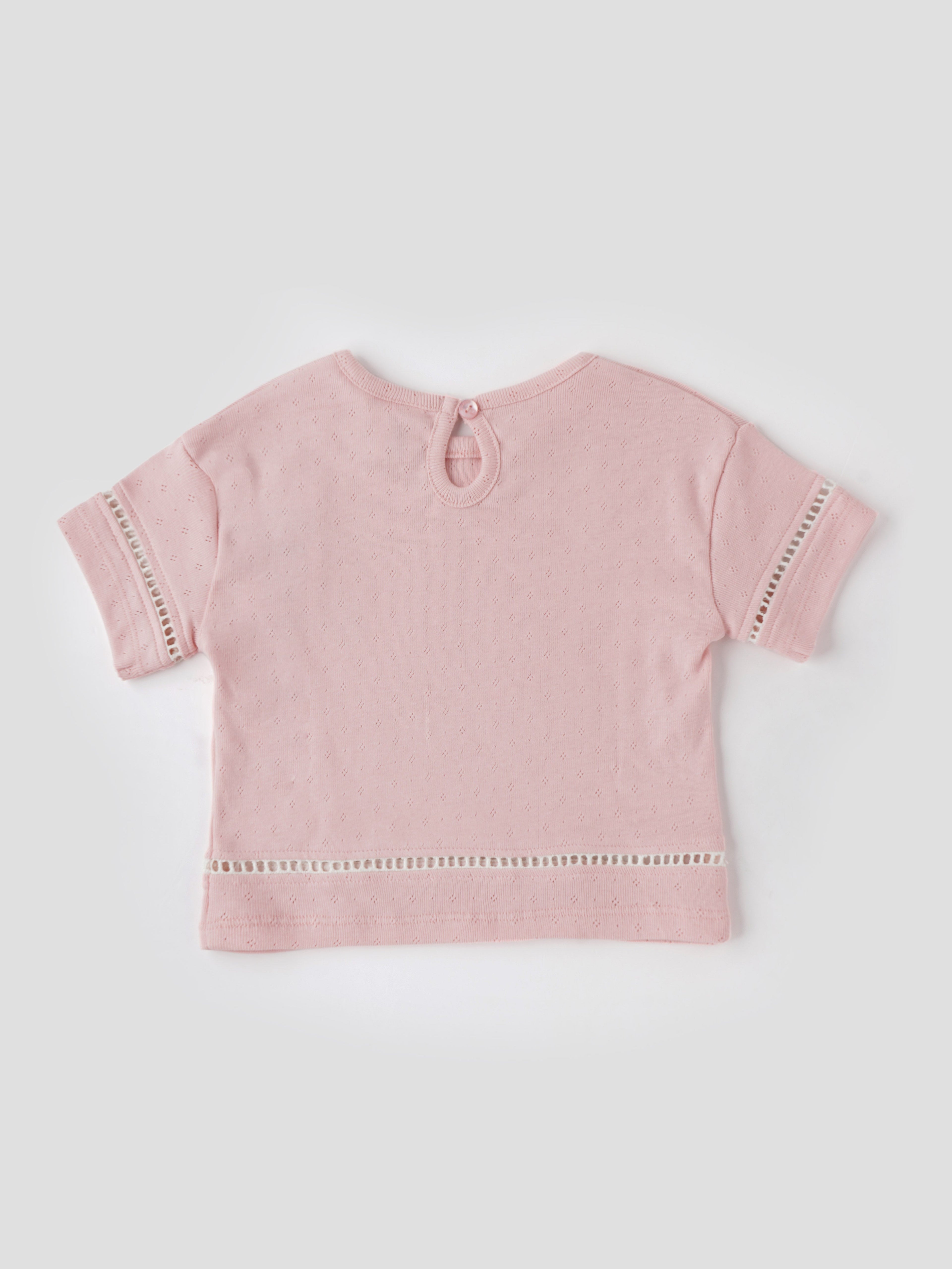 Popees Baby Girls Short Sleeve Cotton Top| Soft Pink| 3-36 Months