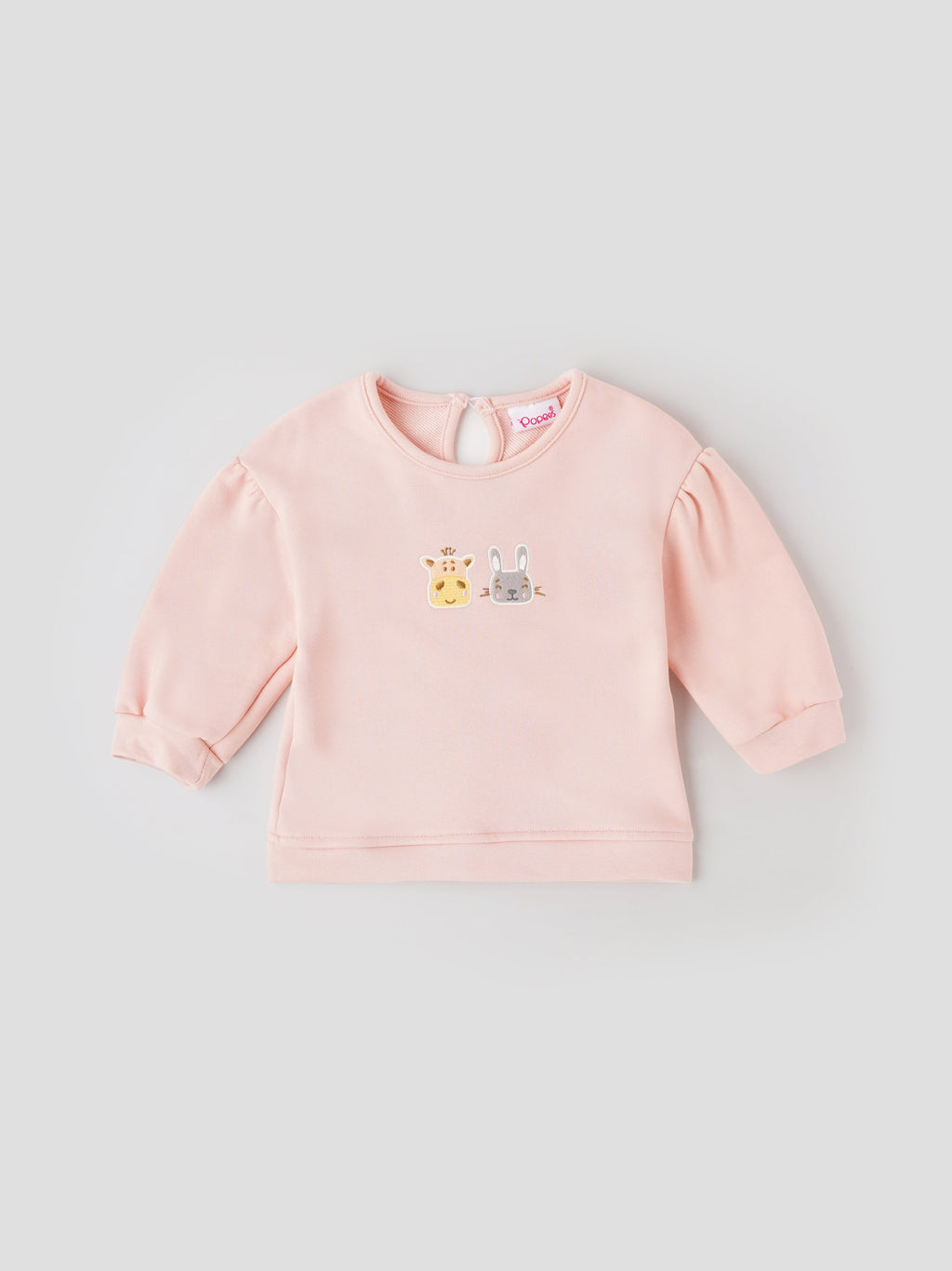 Popees Soft Pink with Animal Face Embroidery Warm, Comfy & Adorably Stylish T-Shirt (3-24 Months) for Baby Girls