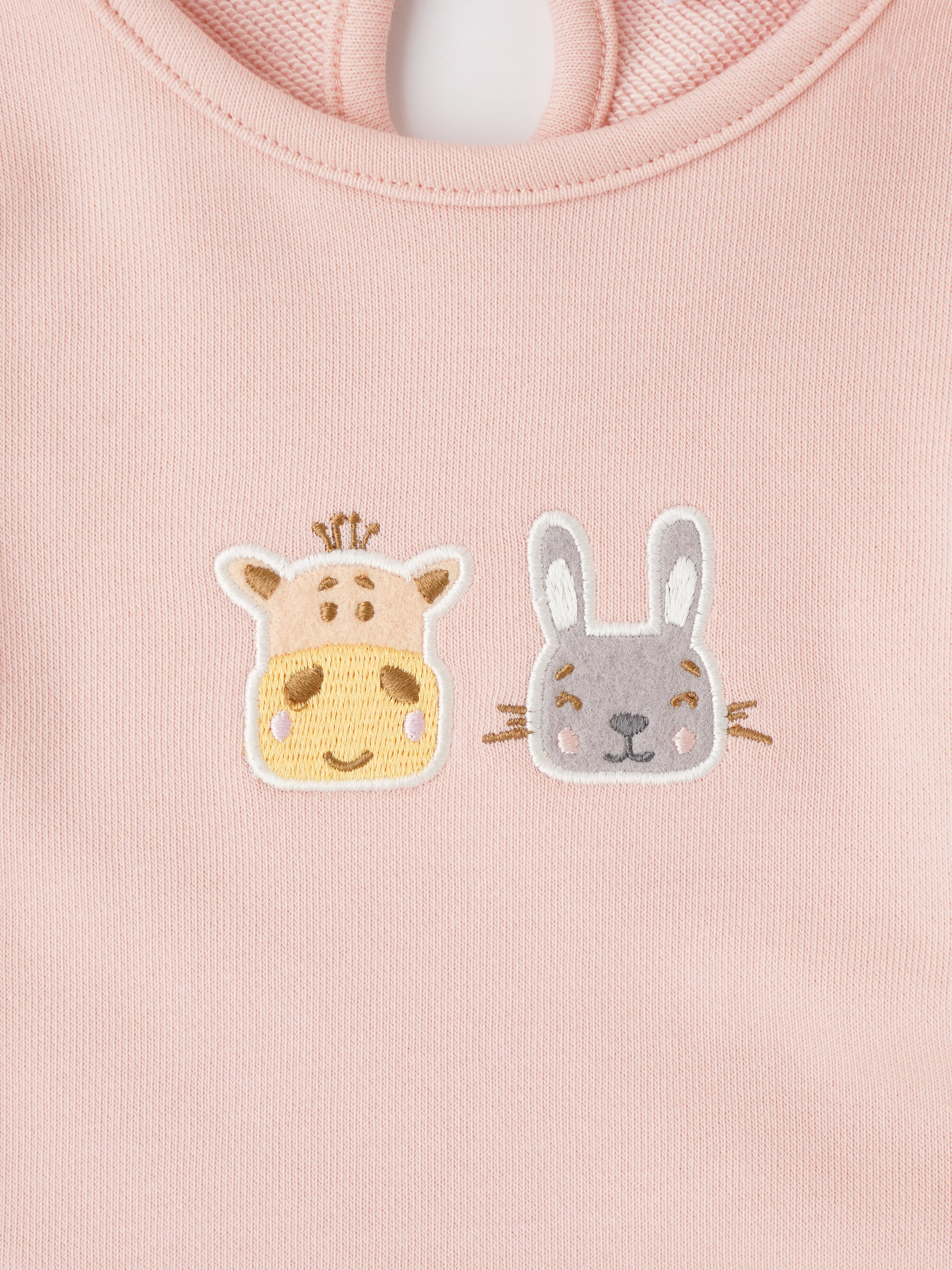 Popees Soft Pink with Animal Face Embroidery Warm, Comfy & Adorably Stylish T-Shirt (3-24 Months) for Baby Girls