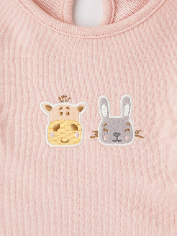 Popees Soft Pink with Animal Face Embroidery Warm, Comfy & Adorably Stylish T-Shirt (3-24 Months) for Baby Girls