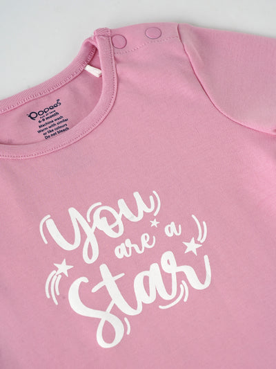 Popees Half Sleeve Shoulder Open (3–36 Months) Chest Printed Top for Baby Girls