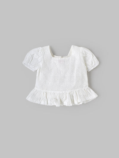 Popees Soft & Elegant White Puff Sleeve Top (3–36 Months)for Baby Girls