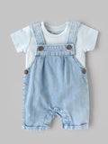 Popees Classic Light Blue Dungaree Set with Shoulder Open Bodysuit for Baby Boys (NB–9 Months)