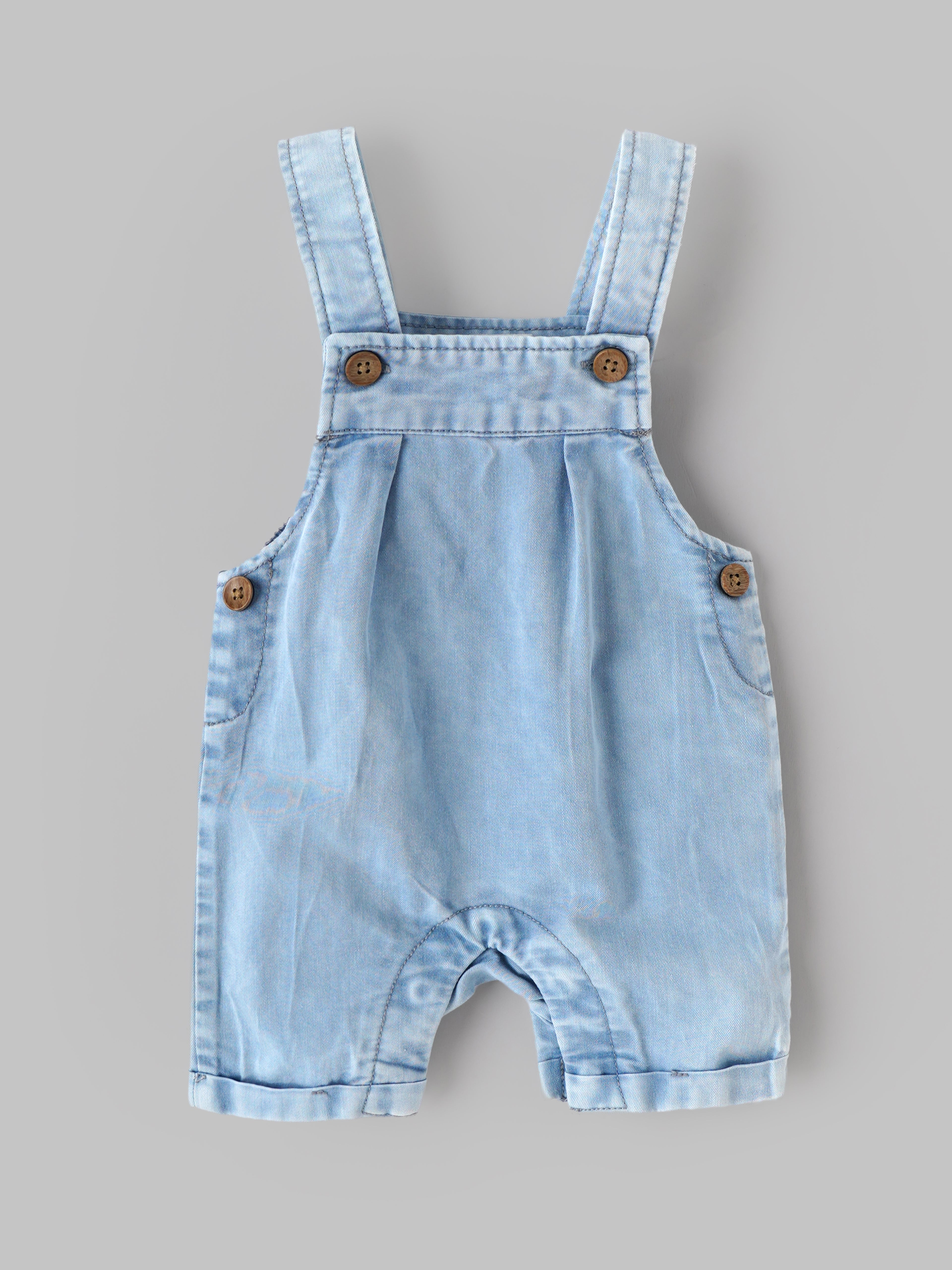 Popees Classic Light Blue Dungaree Set with Shoulder Open Bodysuit for Baby Boys (NB–9 Months)