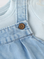 Popees Classic Light Blue Dungaree Set with Shoulder Open Bodysuit for Baby Boys (NB–9 Months)