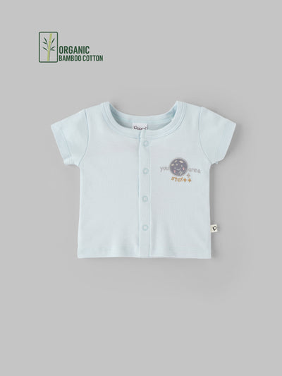 Popees Boys Short Sleeve Front Open Jhabla Top (0-6 Months) Made of Organic Bamboo Cotton Fabric