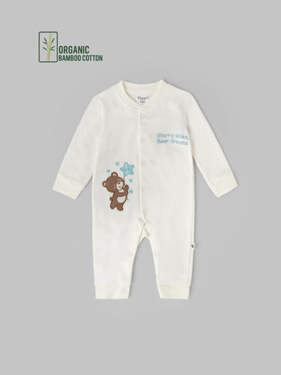 Popees Boys Short-Sleeve Front Open Romper (0-6 Months) Made of Organic Bamboo Cotton Fabric
