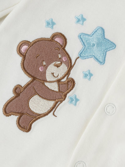 Popees Boys Short-Sleeve Front Open Romper (0-6 Months) Made of Organic Bamboo Cotton Fabric