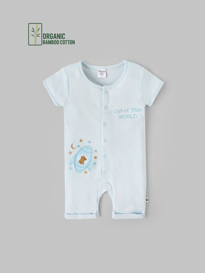 Popees Boys Half-Sleeve Front Open Romper (0-6 Months) Made of Organic Bamboo Cotton Fabric