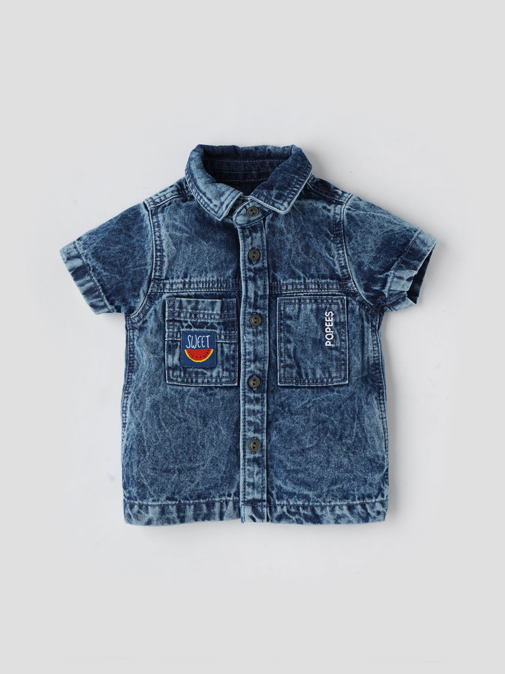 Popees Baby Boys Denim Short Sleeve Shirt| Blue| 0-9 Months