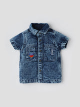 Popees Baby Boys Denim Short Sleeve Shirt| Blue| 0-9 Months