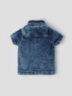 Popees Baby Boys Denim Short Sleeve Shirt| Blue| 0-9 Months