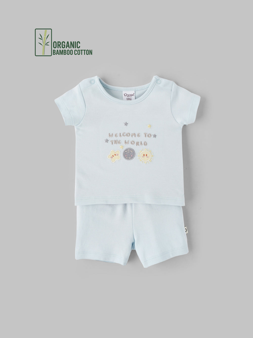 Popees Boys Half-Sleeve Shoulder Open Co-ord Set (0-9 Months) Made of Organic Bamboo Cotton Fabric