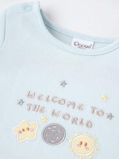 Popees Boys Half-Sleeve Shoulder Open Co-ord Set (0-9 Months) Made of Organic Bamboo Cotton Fabric