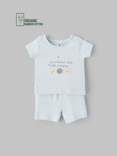 Popees Boys Half-Sleeve Shoulder Open Co-ord Set (0-9 Months) Made of Organic Bamboo Cotton Fabric