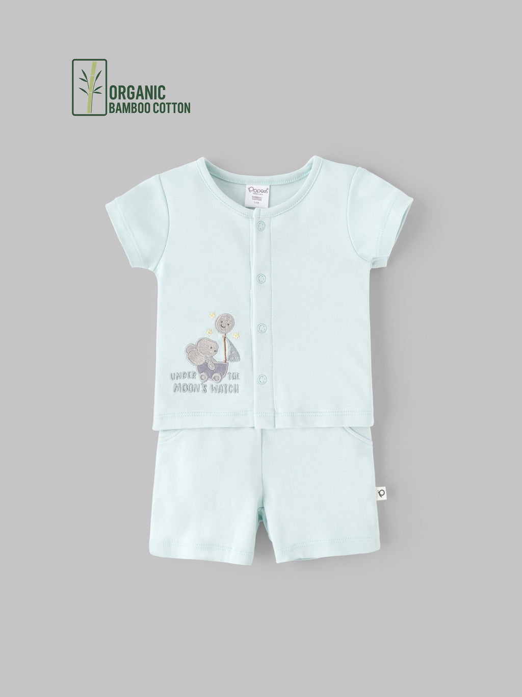 Popees Boys Half-Sleeve Front Open Co-ord Set (0-9 Months) Made of Organic Bamboo Cotton Fabric