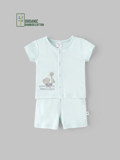 Popees Boys Half-Sleeve Front Open Co-ord Set (0-9 Months) Made of Organic Bamboo Cotton Fabric