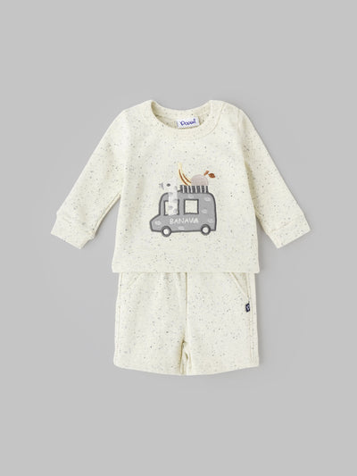 Popees Baby Co-Ord Set Full Sleeve Top & Shorts with Fun Van PrintSoft & Cozy Everyday Wear (0–9 Months) for Baby Boys