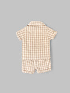 Popees Baby Boys Cotton Check Shirt & Shorts Set| Beige| Newborn To 9 Months