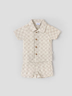 Popees Baby Boys Shirt and Shorts Set| Beige| Newborn - 9 Months