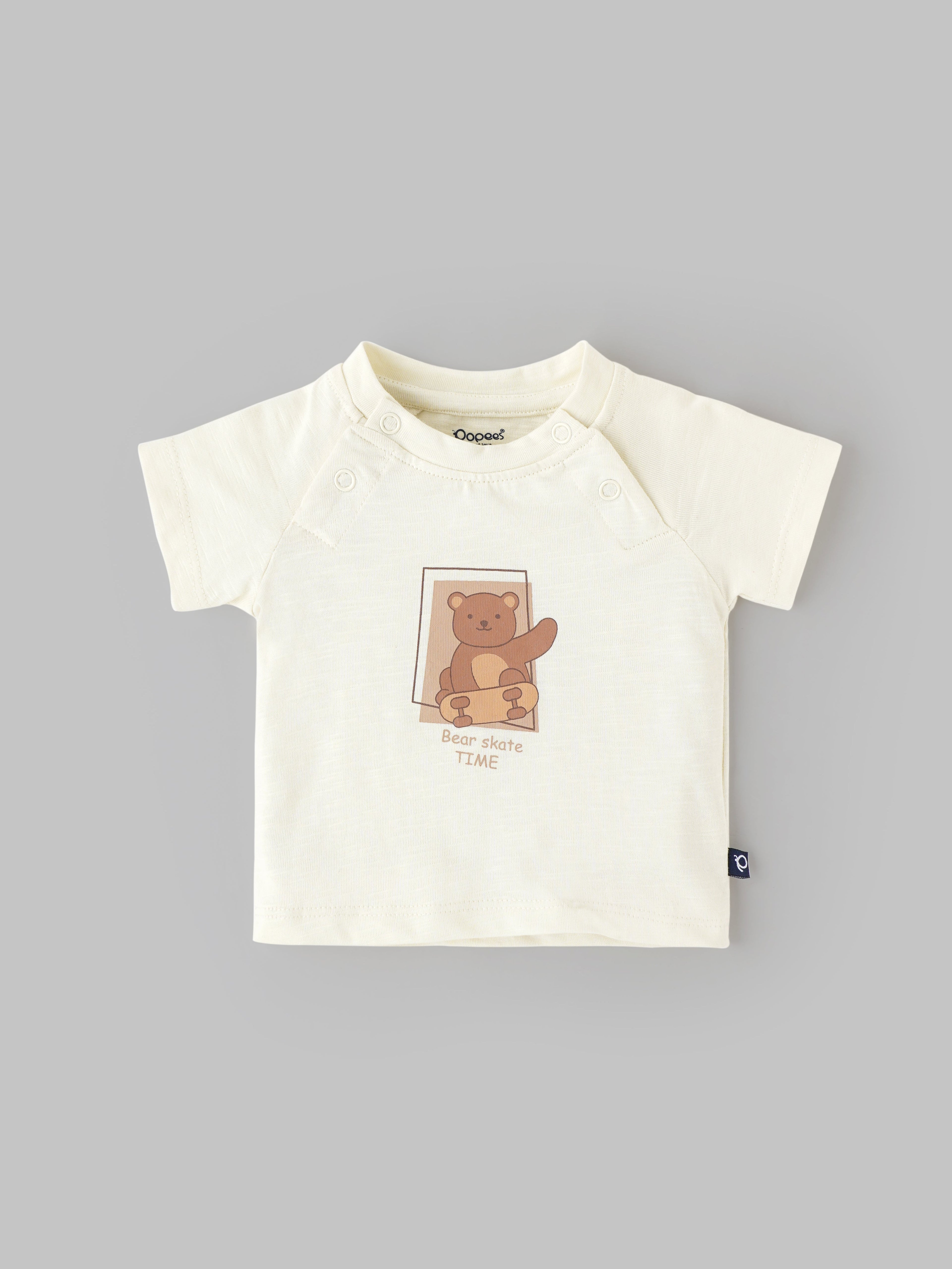 Popees Soft Cotton T-Shirt Cute Teddy Bear Print, Gentle on Skin (0-9 Months) for Baby Boys