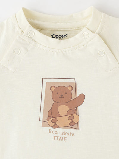 Popees Soft Cotton T-Shirt Cute Teddy Bear Print, Gentle on Skin (0-9 Months) for Baby Boys