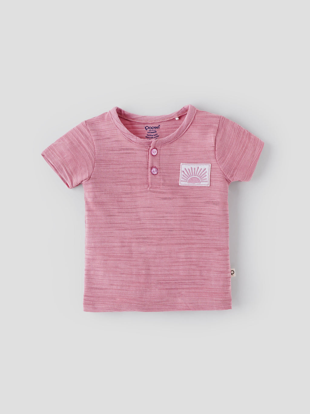Popees Half Sleeve Henley T-shirt (0–9 Months) with Sunshine Patch for Boys