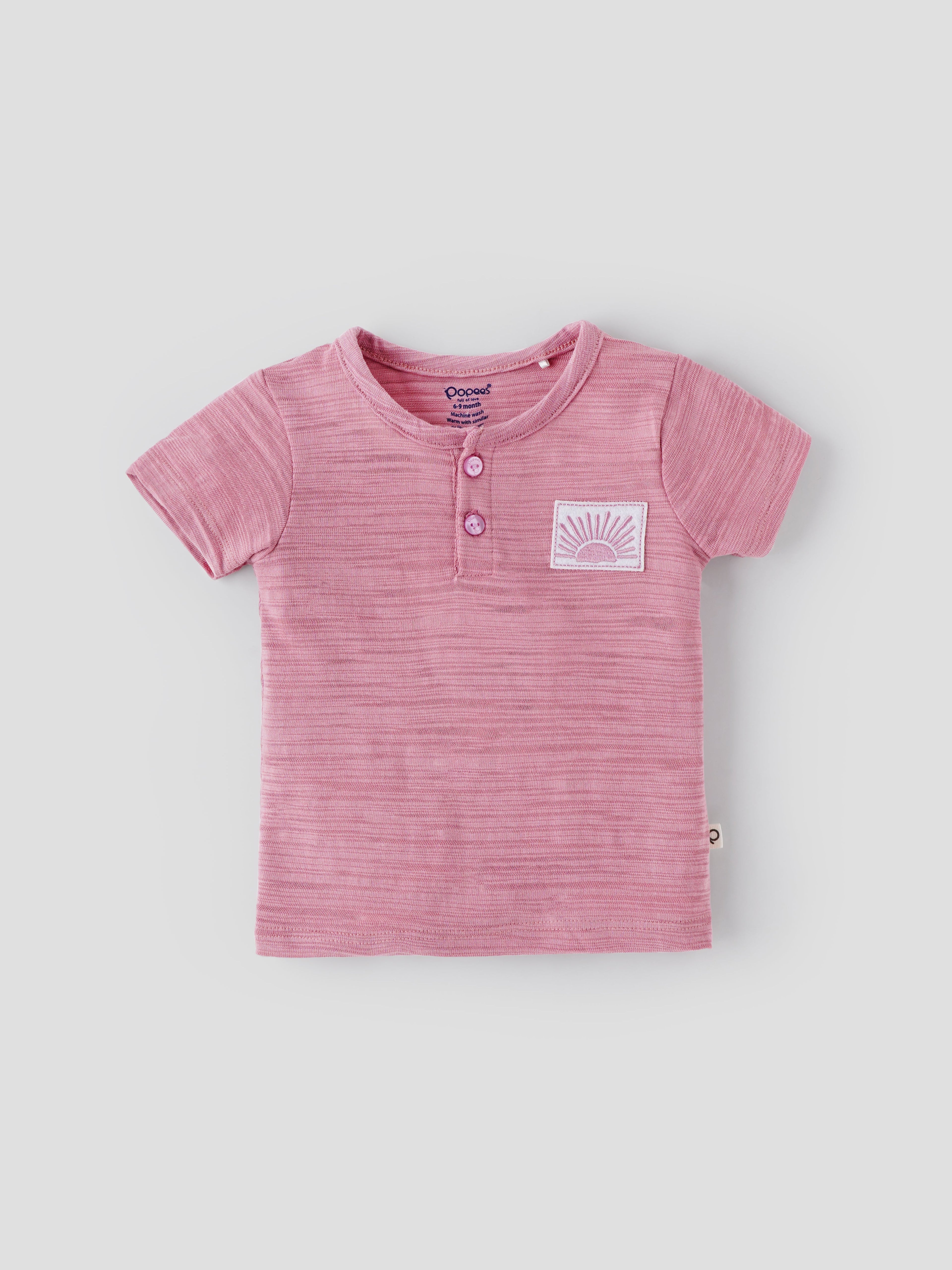 Popees Half Sleeve Henley T-shirt (0–9 Months) with Sunshine Patch for Boys