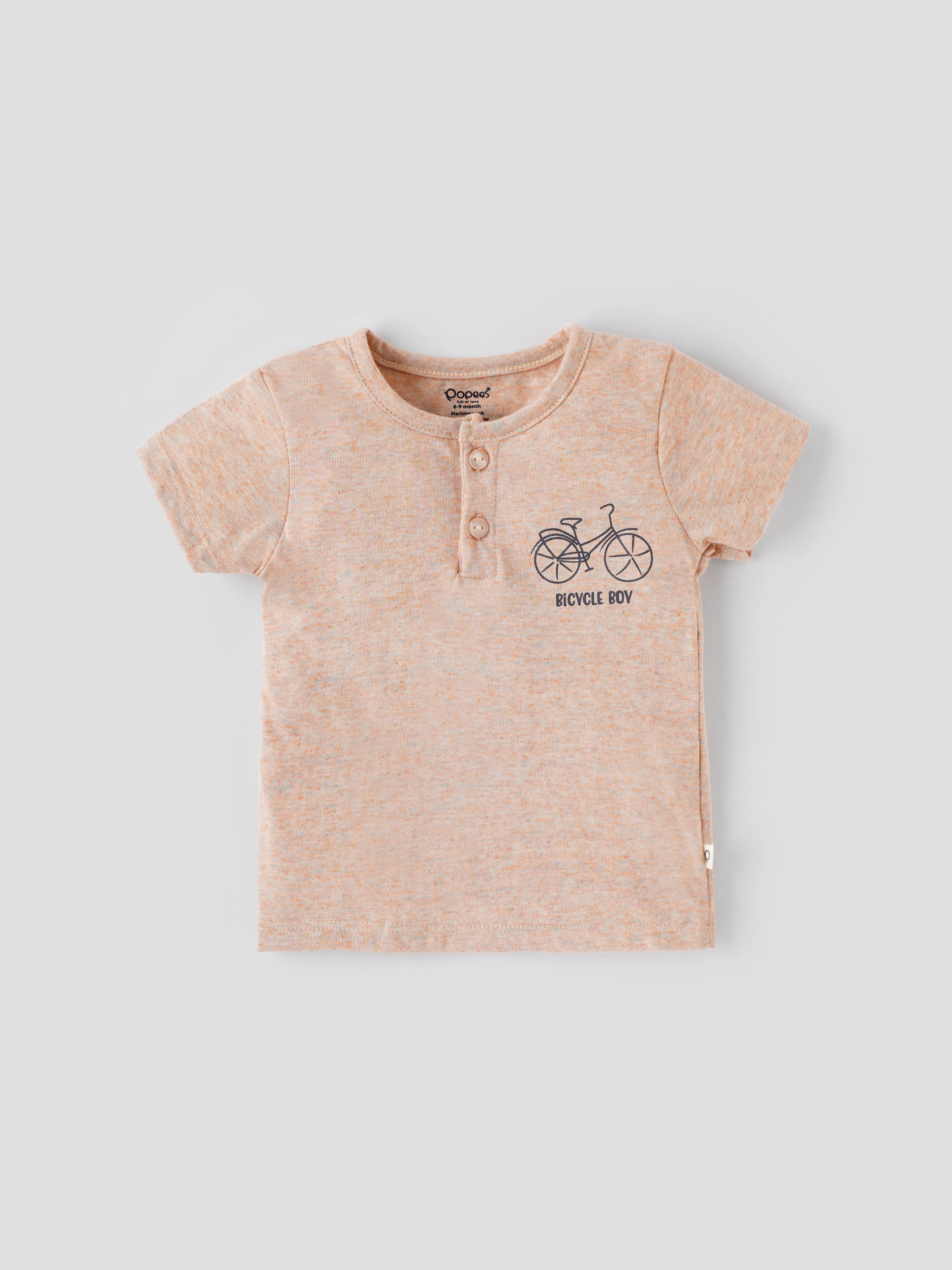Popees Half Sleeve Bicycle Print Henley T-shirt (0–9 Months) for Boys