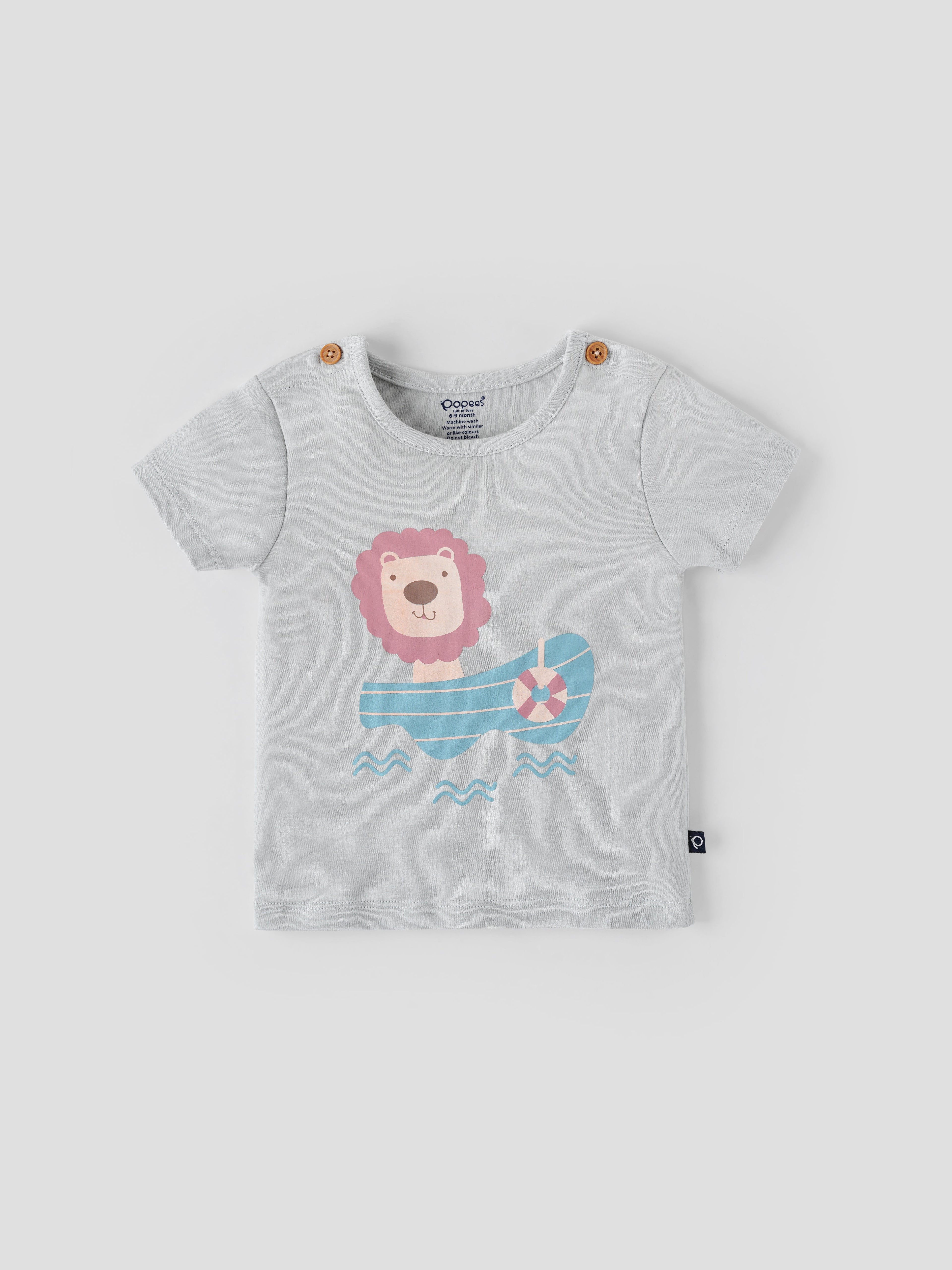 Popees Half-Sleeve Shoulder Open Tshirt for Baby Boys (0-9 Months) Made of Cotton Rich Fabric