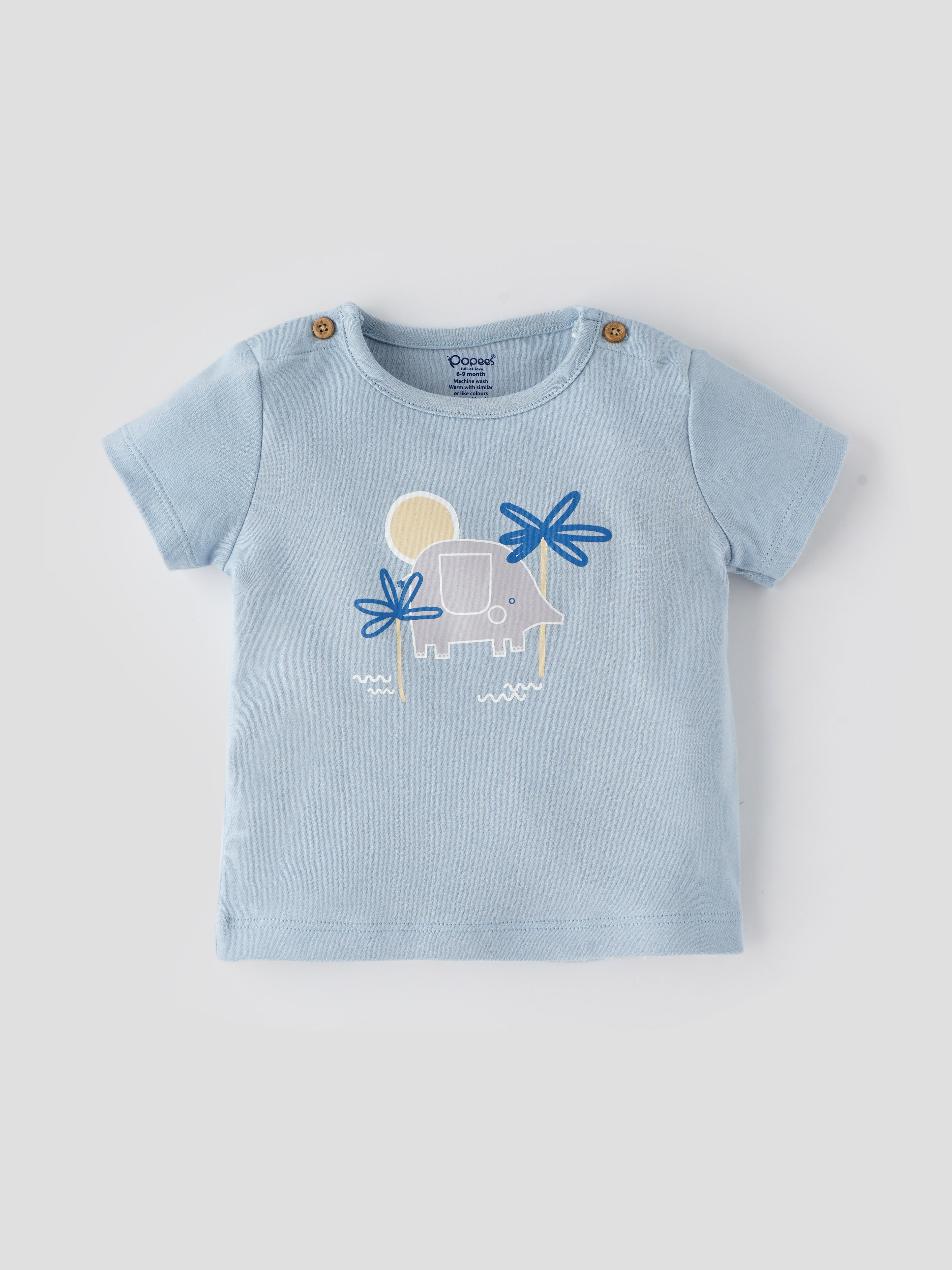 Popees Skin-friendly & Comfy Chest Printed T-shirt (0-9 Months) for Newborn Boys