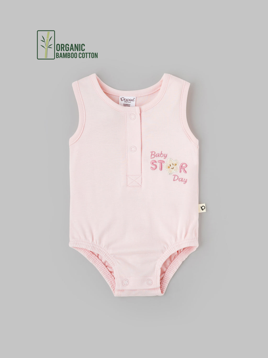 Popees Sleeve Less Front Open Bodysuit (0-6 Months) Made Of Organic Bamboo Cotton Fabric
