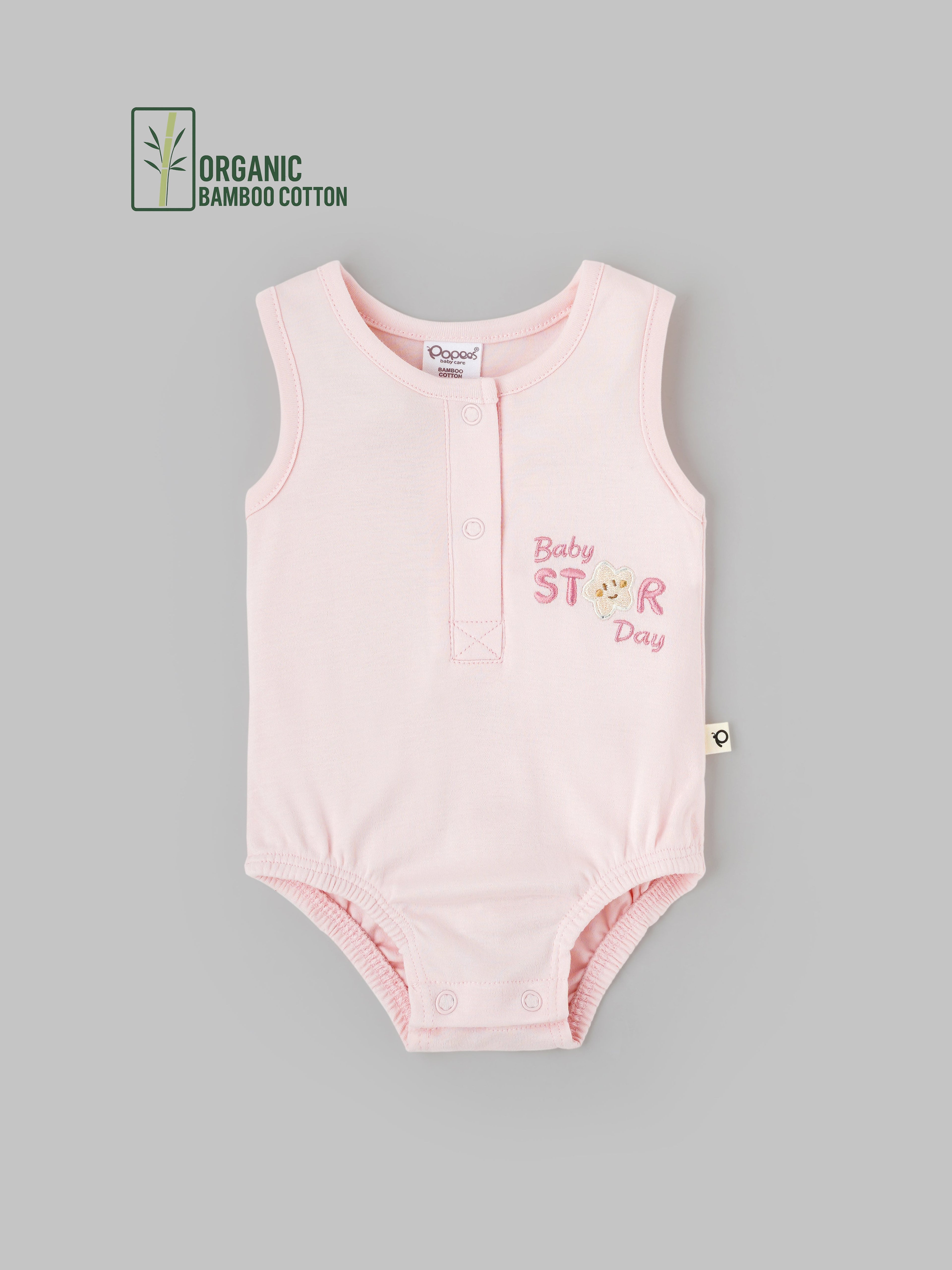 Popees Sleeve Less Front Open Bodysuit (0-6 Months) Made Of Organic Bamboo Cotton Fabric