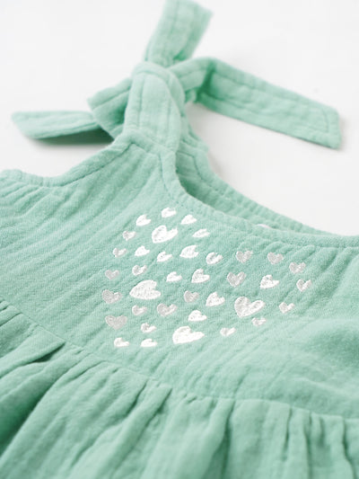 Popees Heart Printed Sleeveless Shoulder Tie Dress (0-9 Months) for Baby Girls