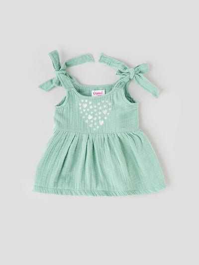 Popees Heart Printed Sleeveless Shoulder Tie Dress (0-9 Months) for Baby Girls